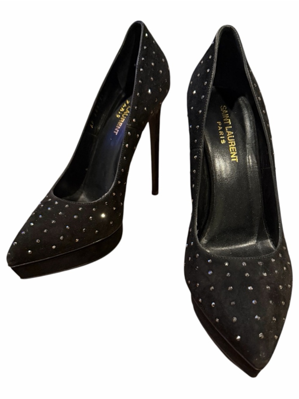 Saint Laurent Black Studded Suede Stiletto Pumps - Picture 7 of 10